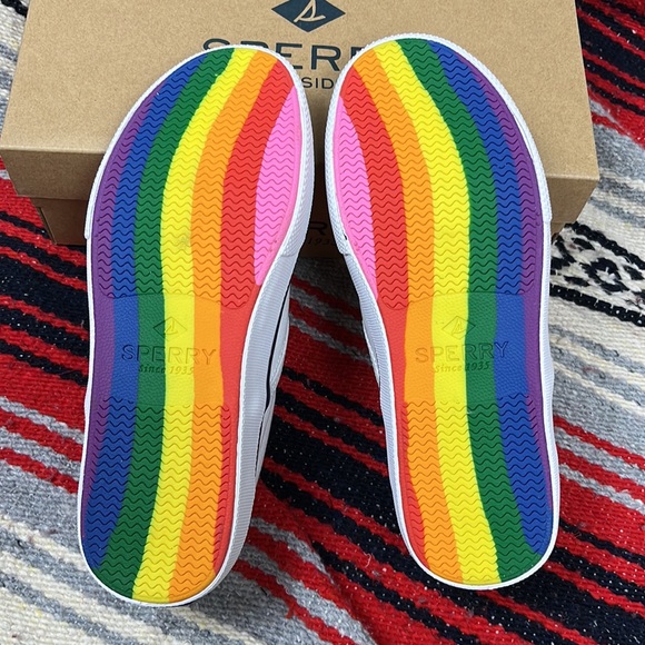 Sperry Unisex Striper II Pride Multi-Colour Slip-On Sneakers | Size Men 4.5 - Picture 4 of 6